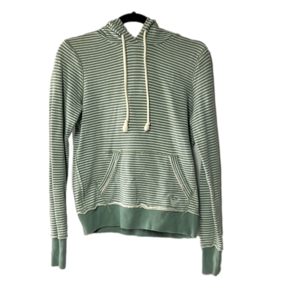 Women’s American Eagle green white striped hoodie size S great condition - Picture 1 of 5
